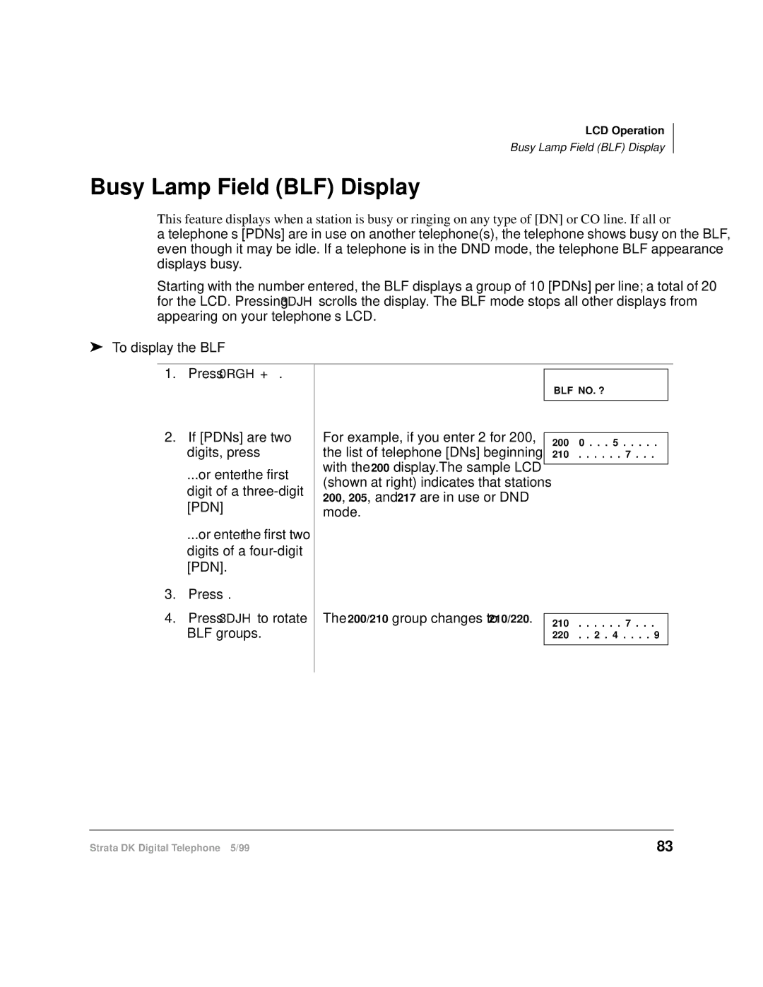 Toshiba CT manual Busy Lamp Field BLF Display, To display the BLF 