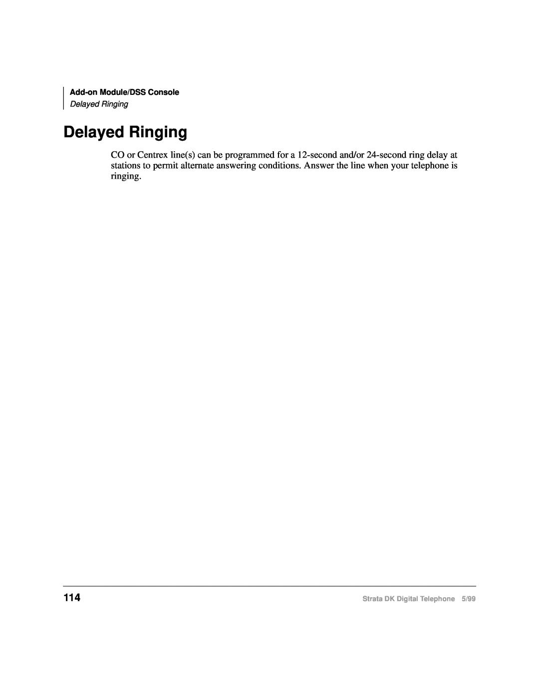Toshiba CT manual Delayed Ringing, Strata DK Digital Telephone 5/99 
