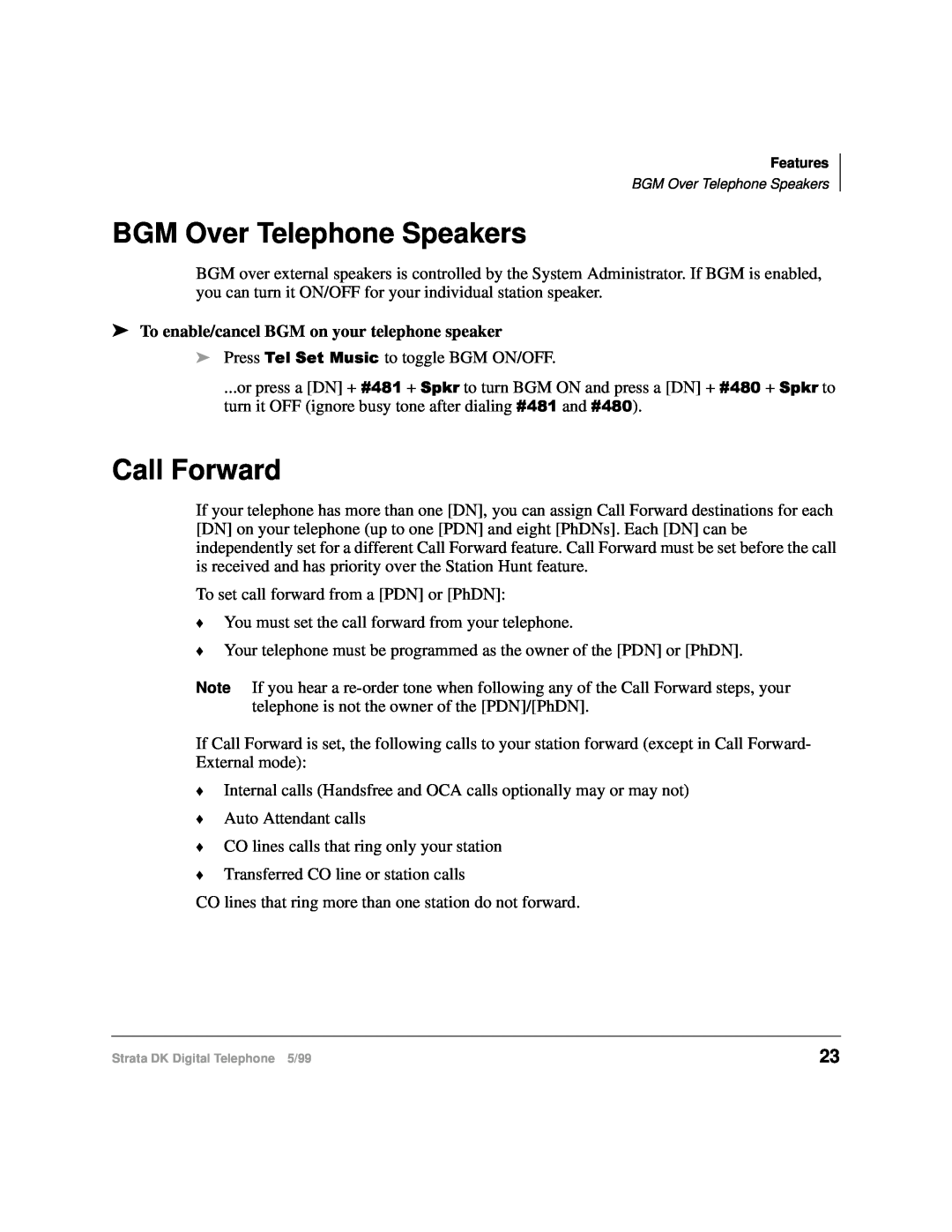 Toshiba CT manual BGM Over Telephone Speakers, Call Forward, To enable/cancel BGM on your telephone speaker 