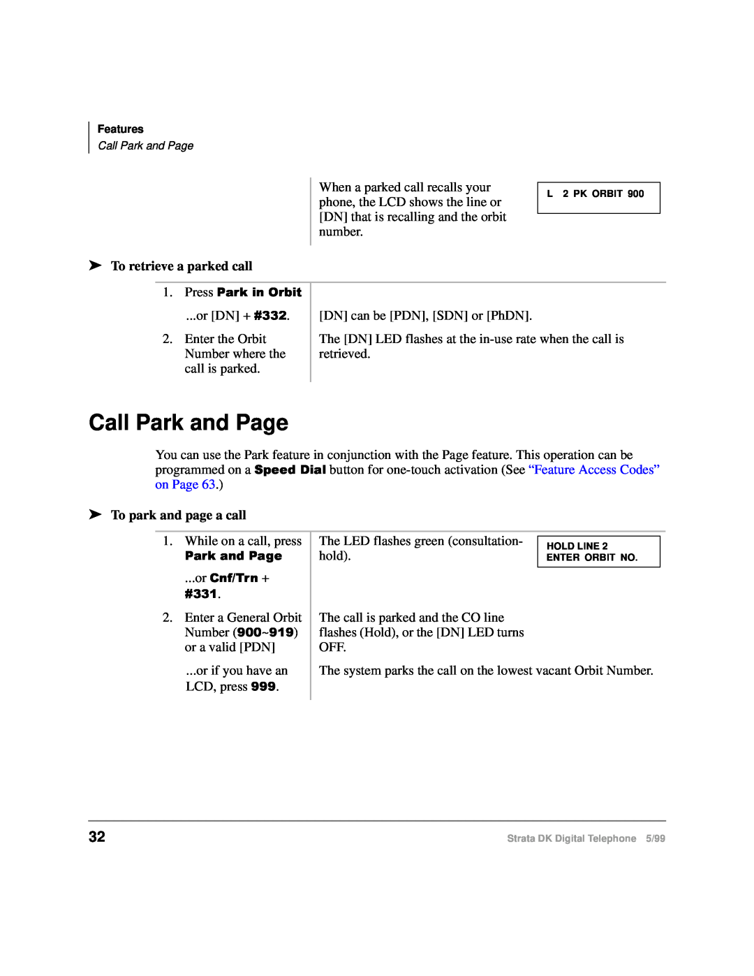Toshiba CT manual Call Park and Page, To retrieve a parked call, To park and page a call 