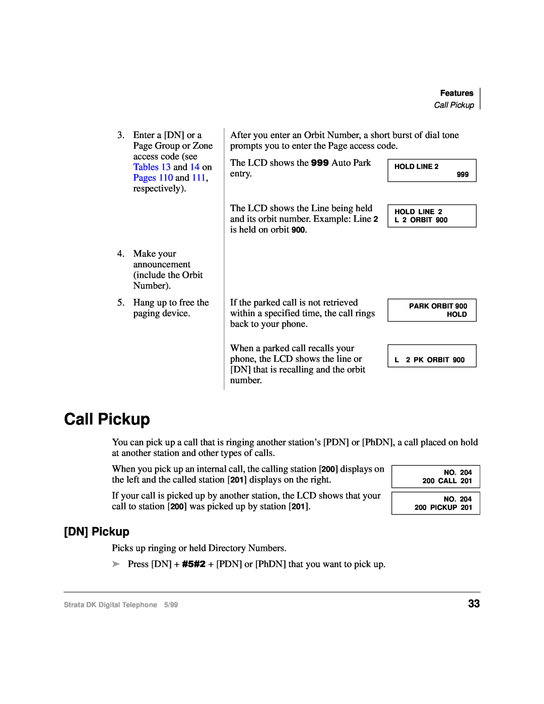 Toshiba CT manual Call Pickup, DN Pickup 