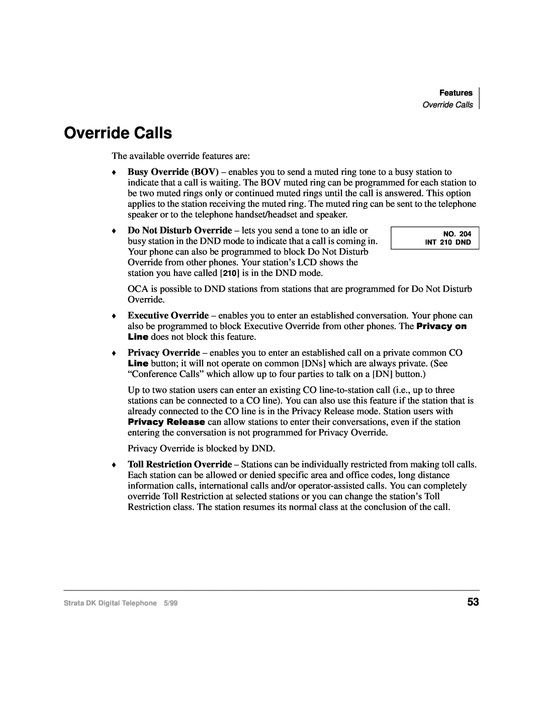 Toshiba CT manual Override Calls 