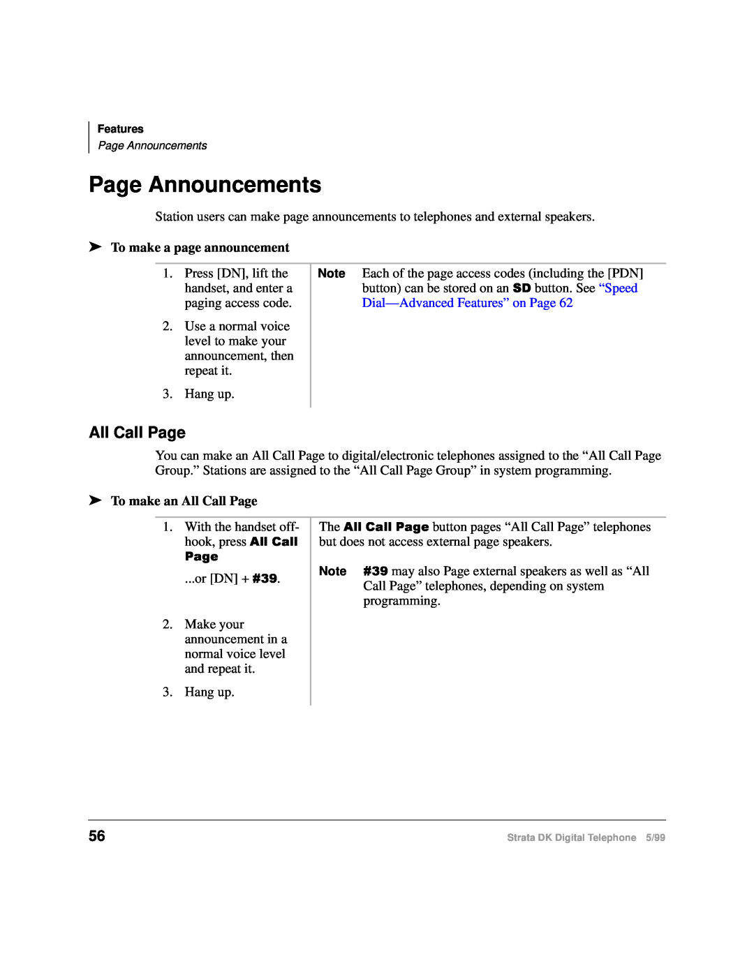 Toshiba CT manual Page Announcements, To make a page announcement, To make an All Call Page 