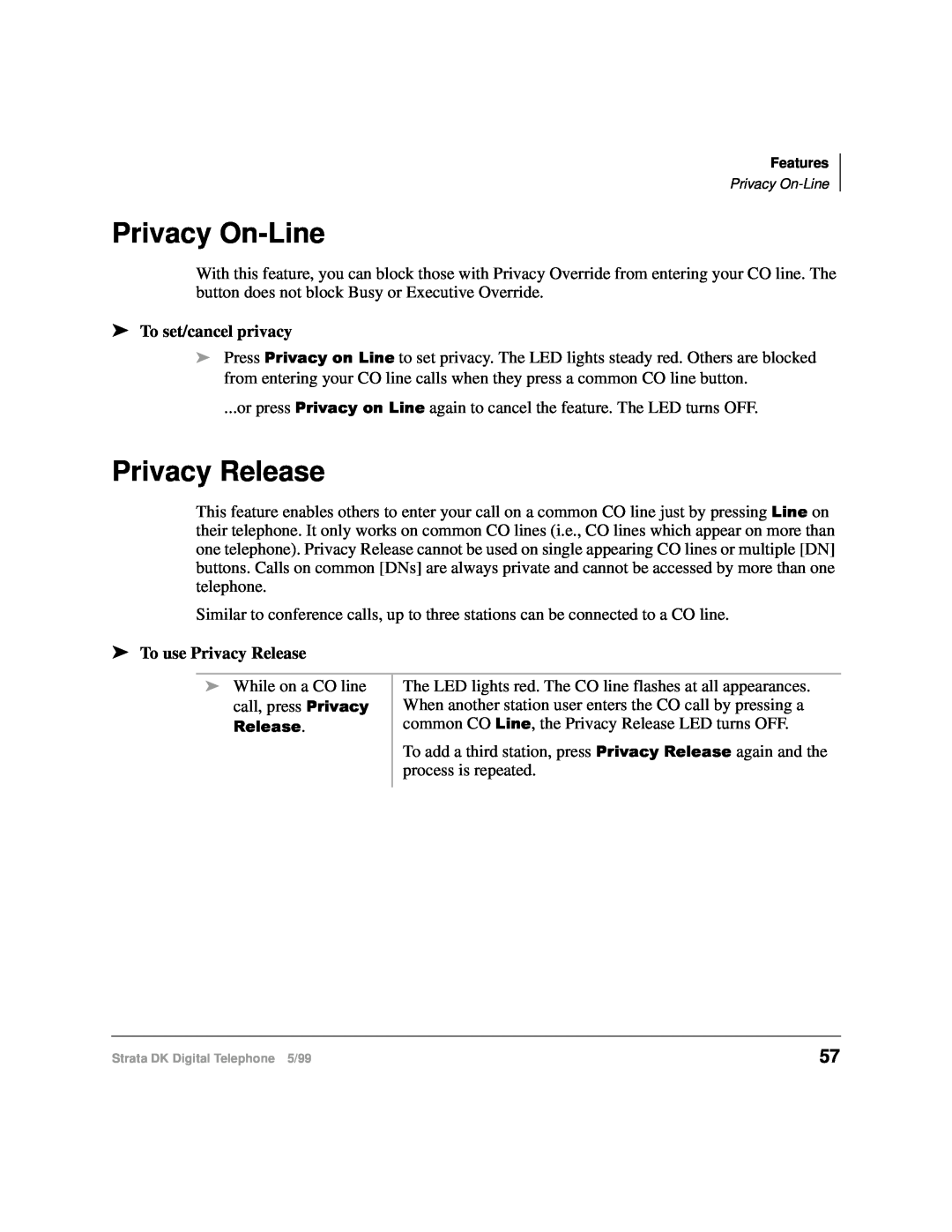 Toshiba CT manual Privacy On-Line, To set/cancel privacy, To use Privacy Release 