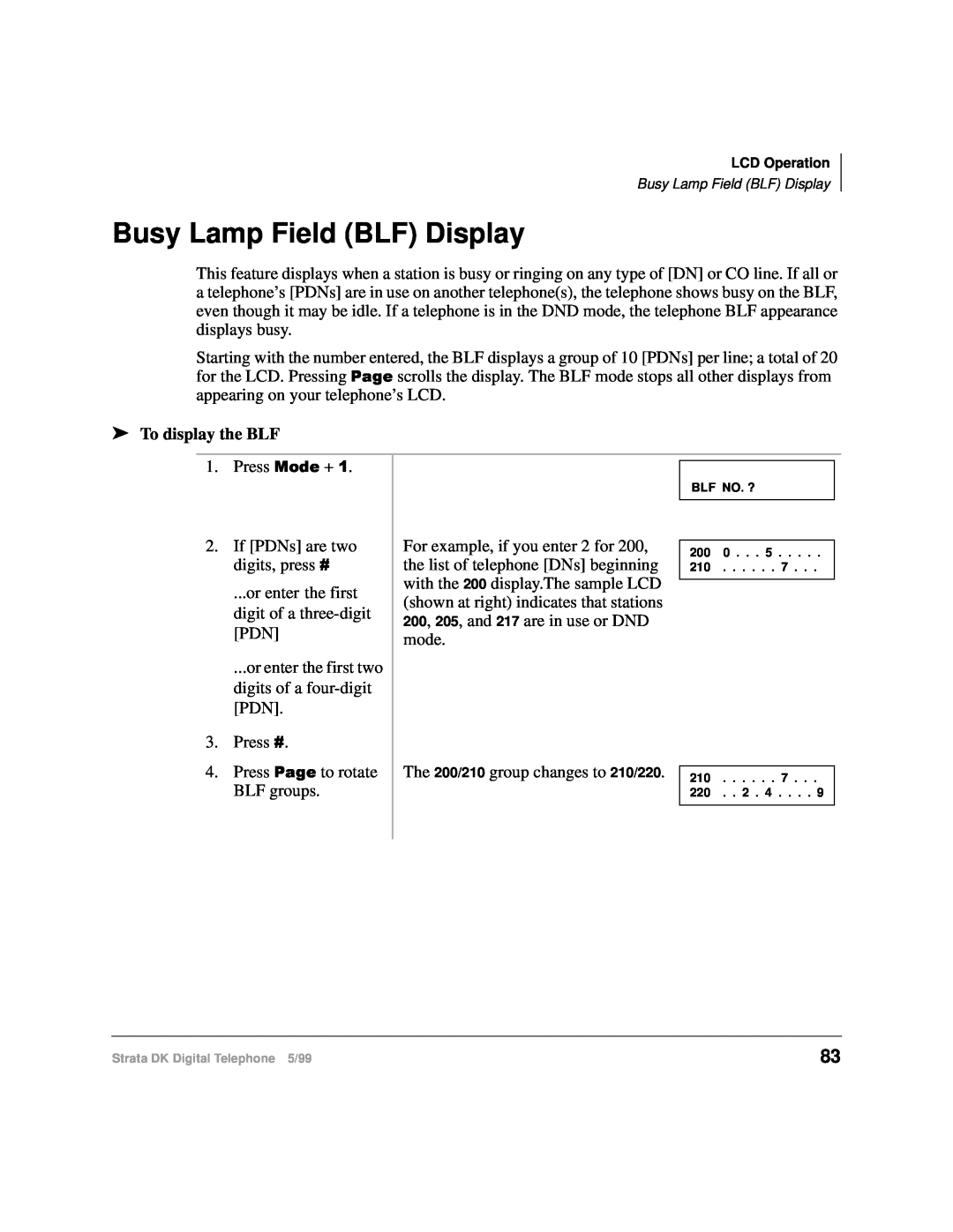 Toshiba CT manual Busy Lamp Field BLF Display, To display the BLF 