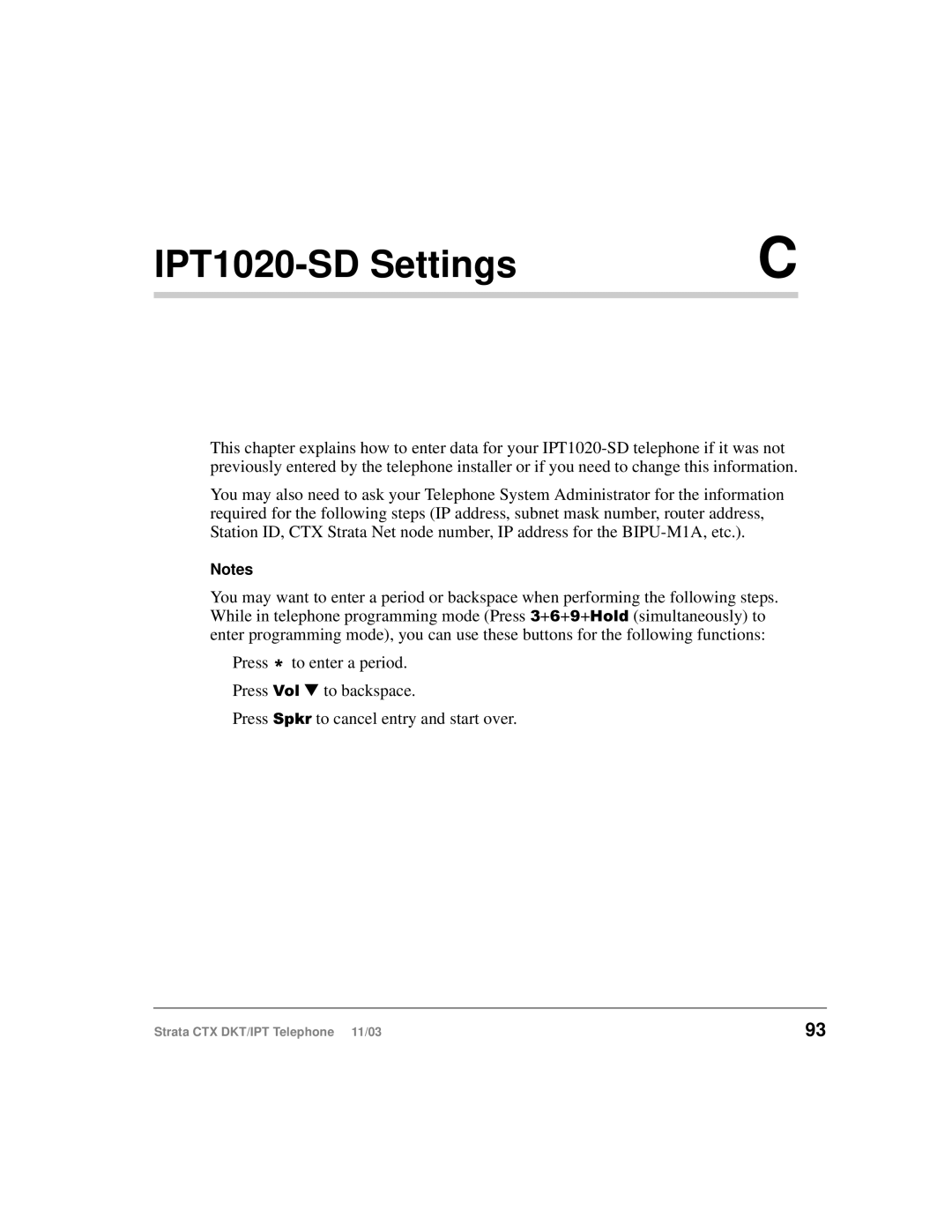 Toshiba CTX manual IPT1020-SD Settings 