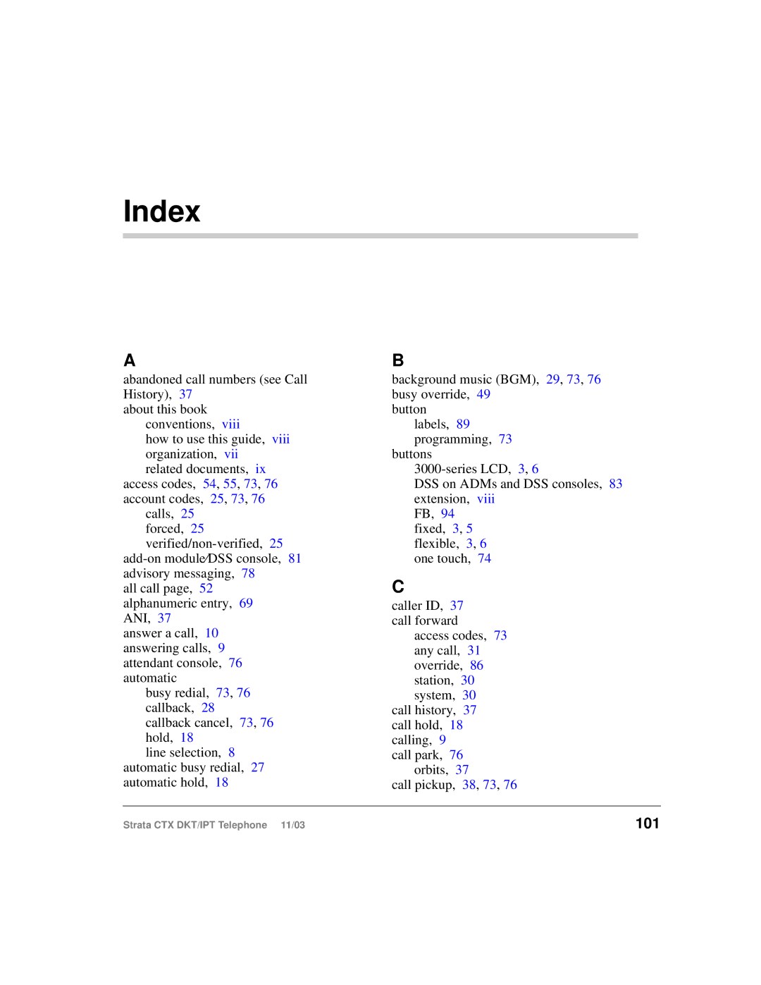 Toshiba CTX manual Index, 101 