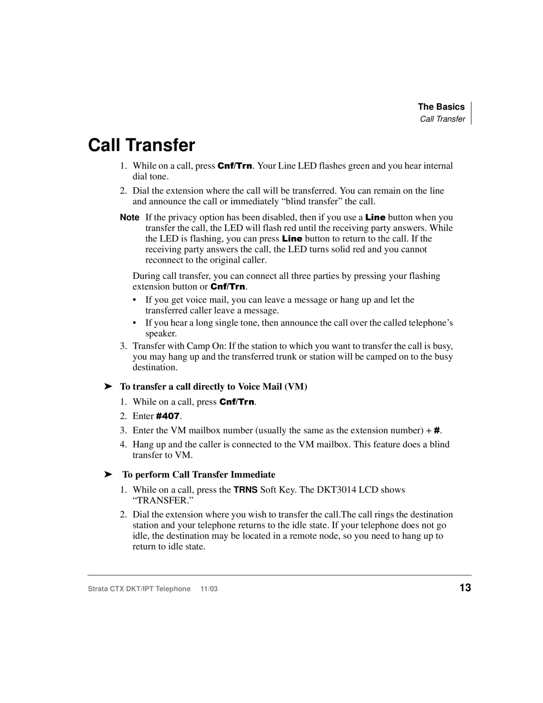 Toshiba CTX manual To transfer a call directly to Voice Mail VM, To perform Call Transfer Immediate 