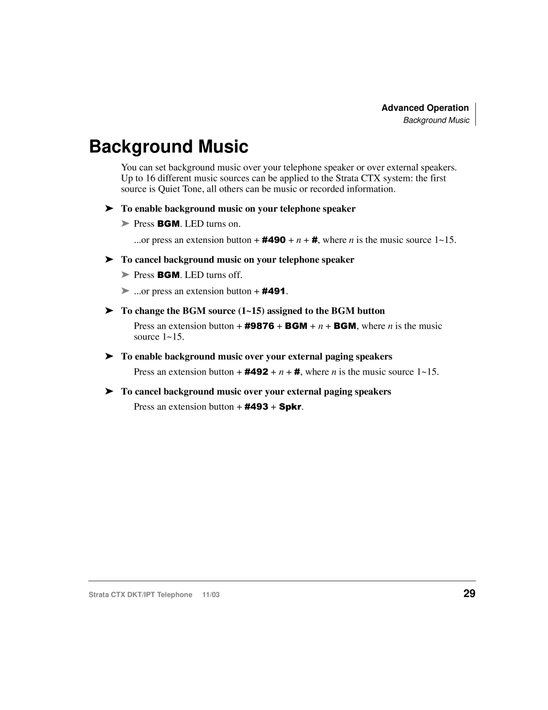 Toshiba CTX manual Background Music, To enable background music on your telephone speaker 