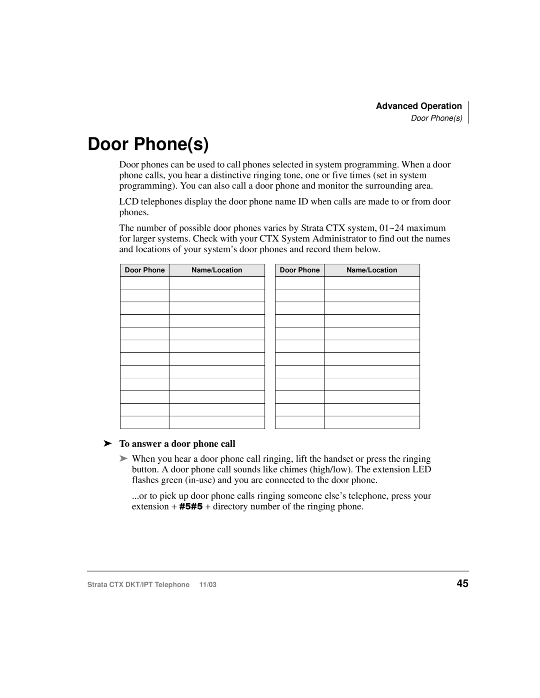 Toshiba CTX manual Door Phones, To answer a door phone call 