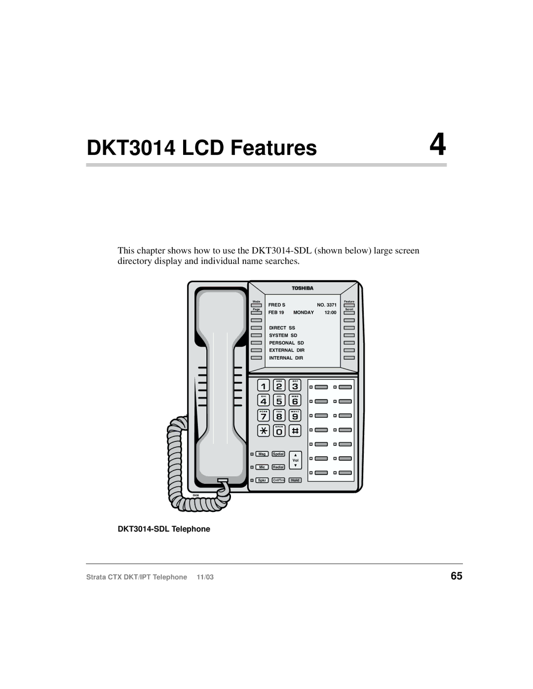 Toshiba CTX manual DKT3014 LCD Features 