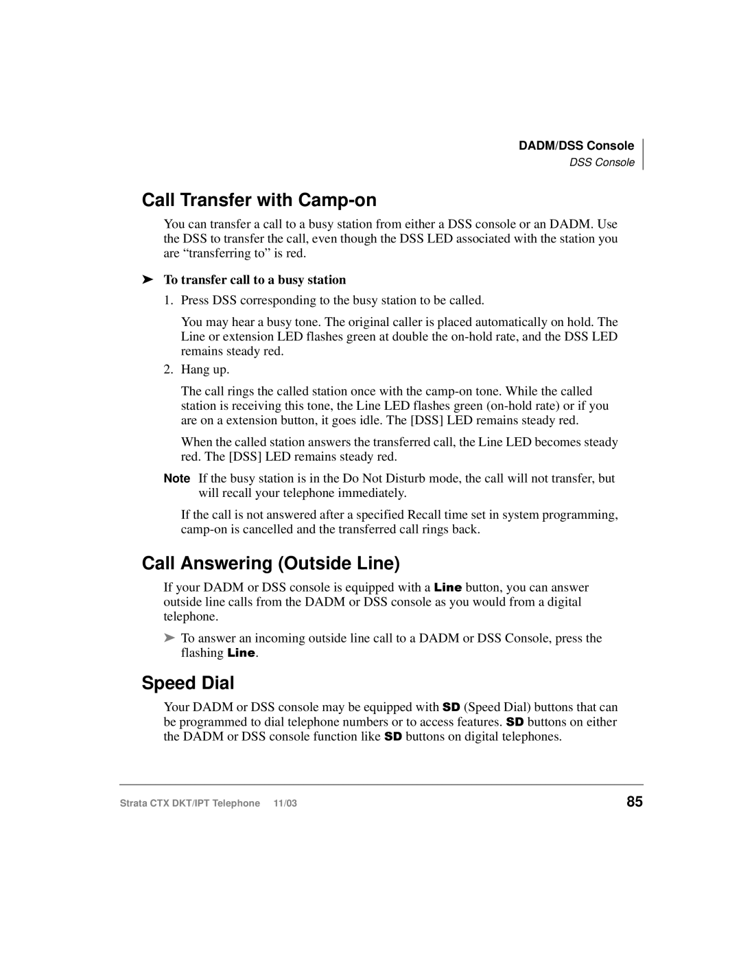 Toshiba CTX manual Call Transfer with Camp-on, Call Answering Outside Line, Speed Dial, To transfer call to a busy station 