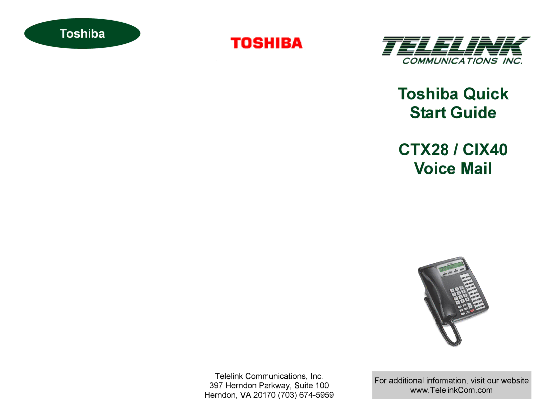 Toshiba quick start Toshiba Quick Start Guide CTX28 / CIX40 Voice Mail 