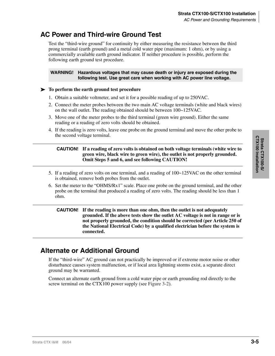 Toshiba CTX28 manual AC Power and Third-wire Ground Test, Alternate or Additional Ground 