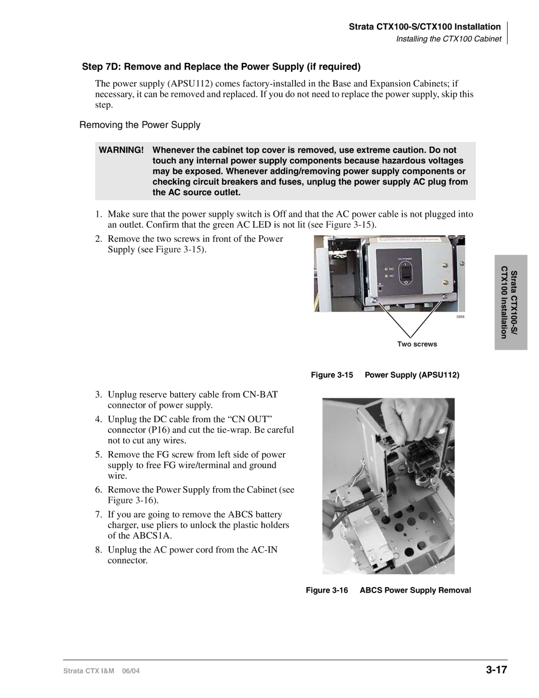 Toshiba CTX28 manual Remove and Replace the Power Supply if required, Power Supply APSU112 