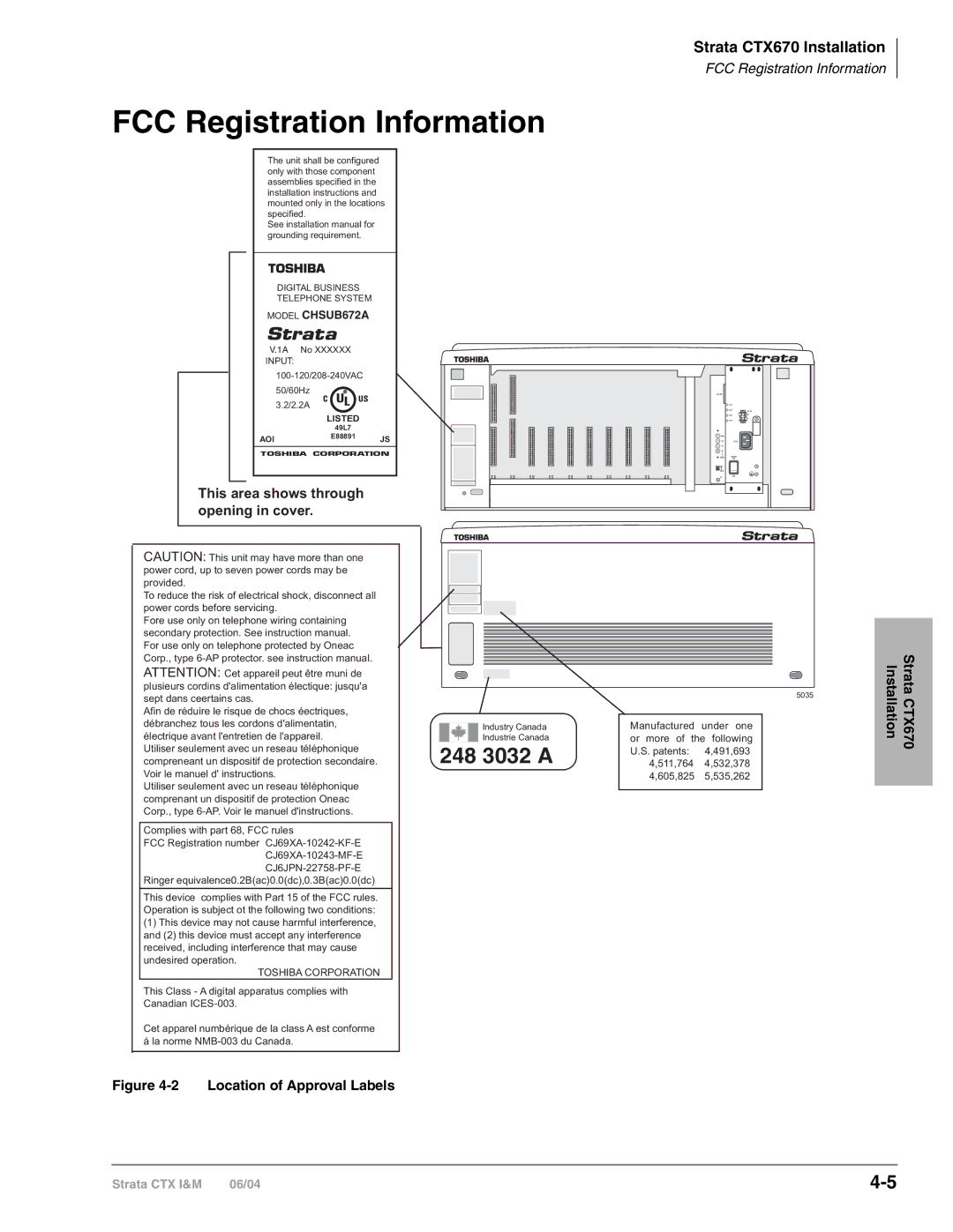 Toshiba CTX28 manual FCC Registration Information, Location of Approval Labels 