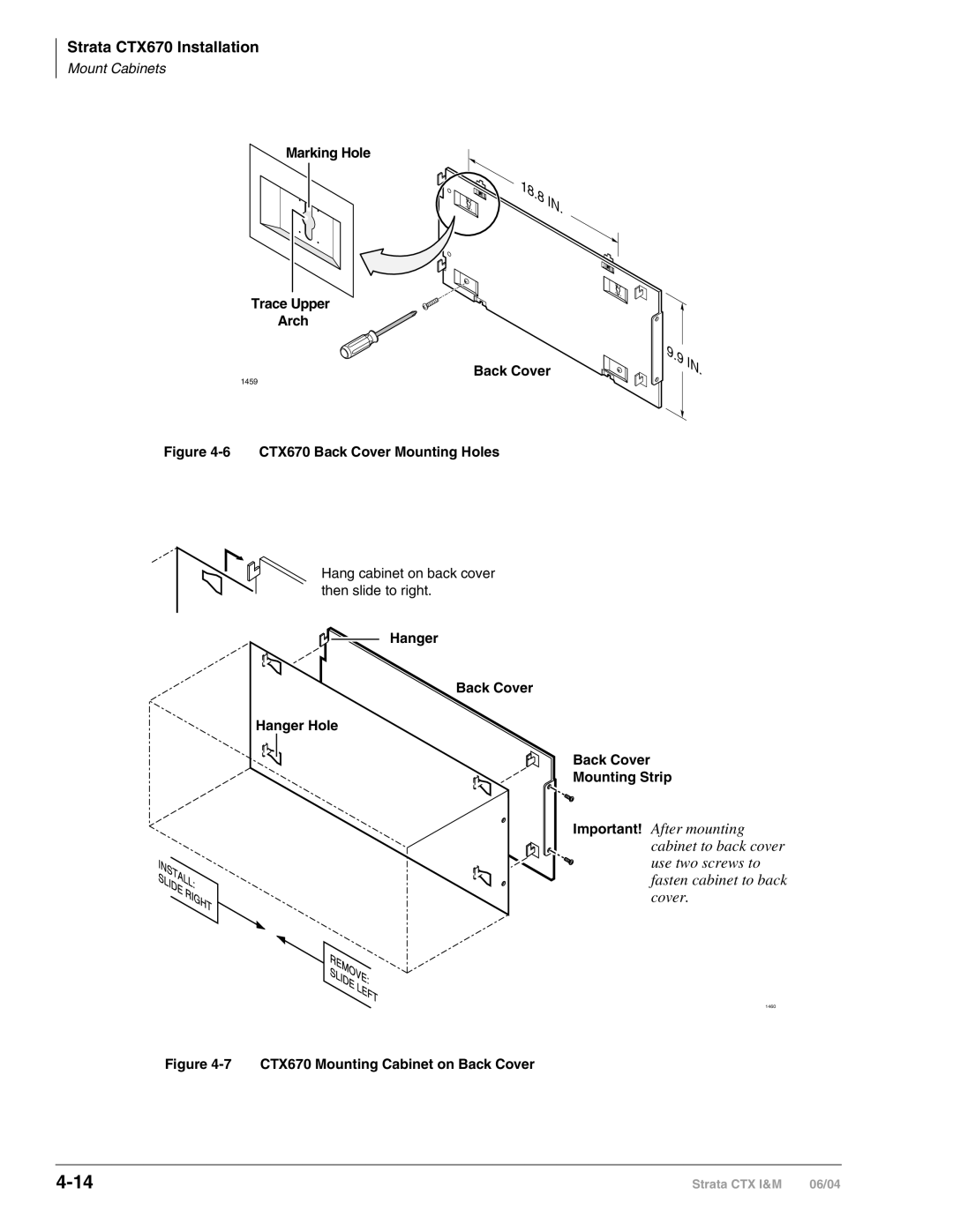 Toshiba CTX28 manual Marking Hole Trace Upper Arch Back Cover, Hanger Back Cover Hanger Hole Mounting Strip 