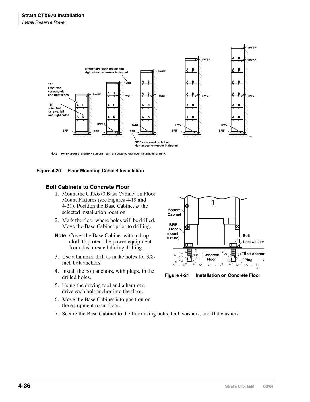 Toshiba CTX28 manual Bolt Cabinets to Concrete Floor, Drilled holes 