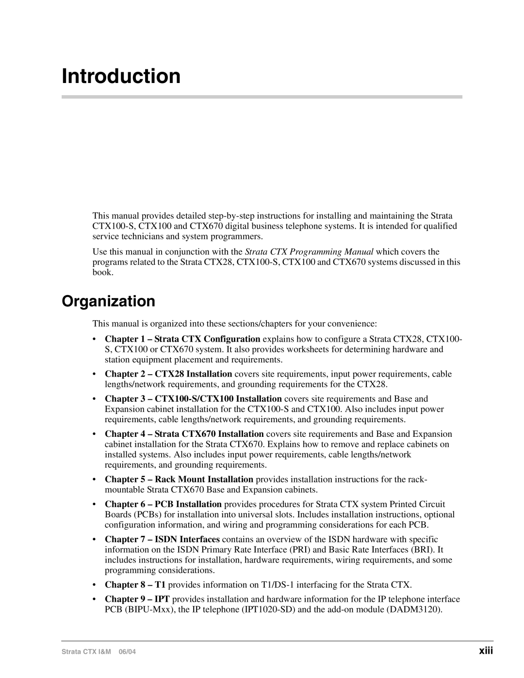 Toshiba CTX28 manual Introduction, Xiii 