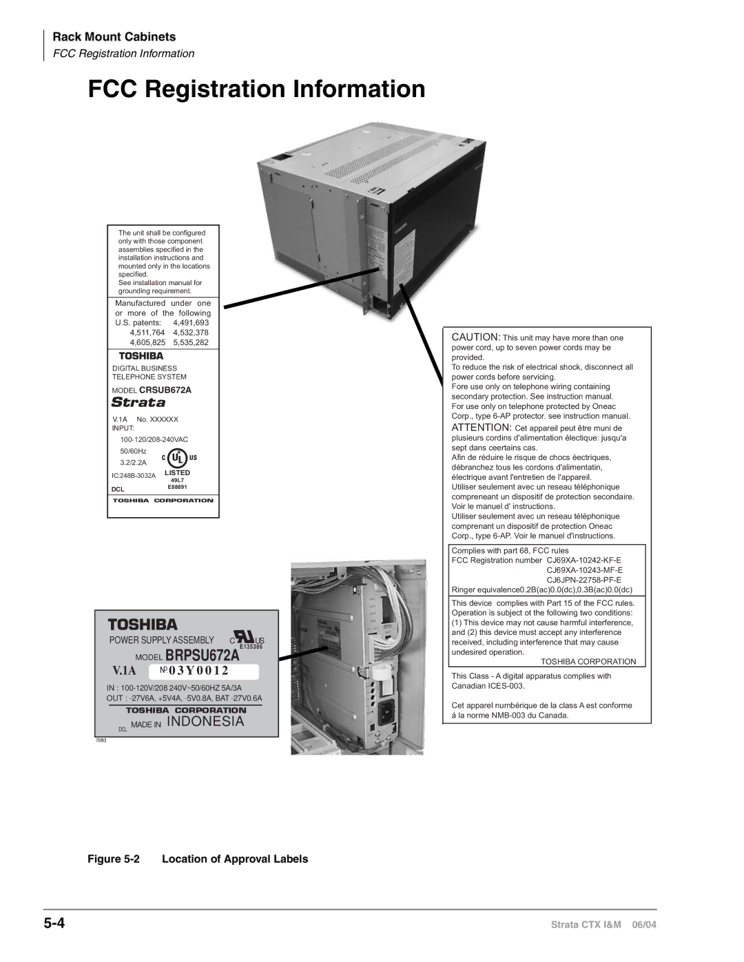 Toshiba CTX28 manual Model BRPSU672AE135386 