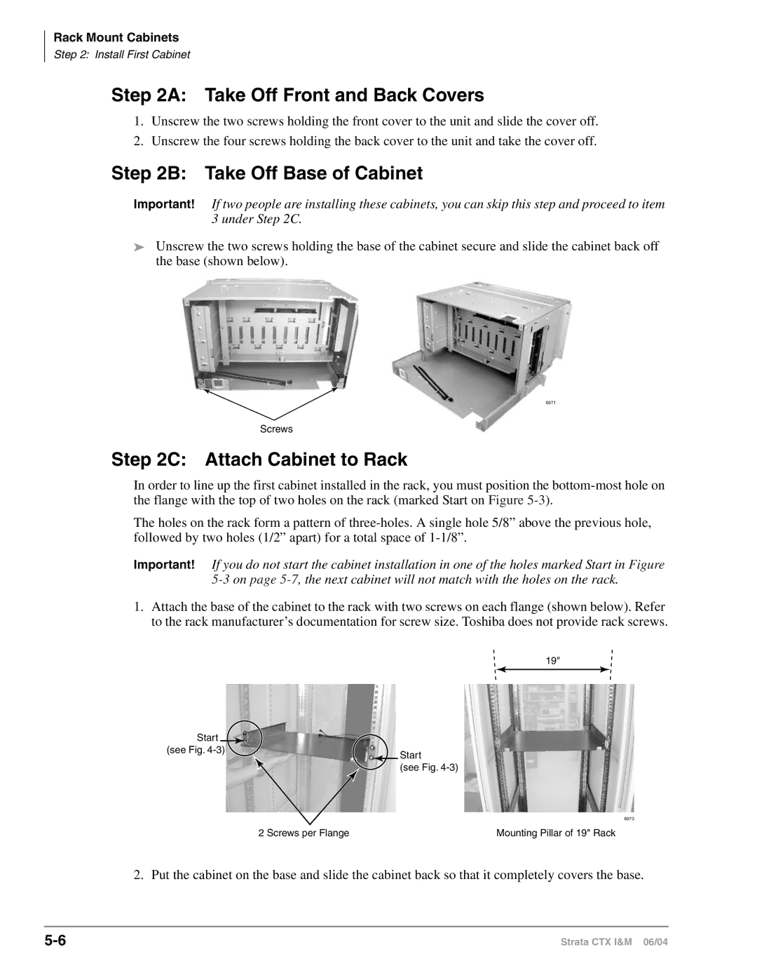 Toshiba CTX28 manual Take Off Front and Back Covers, Take Off Base of Cabinet, Attach Cabinet to Rack 