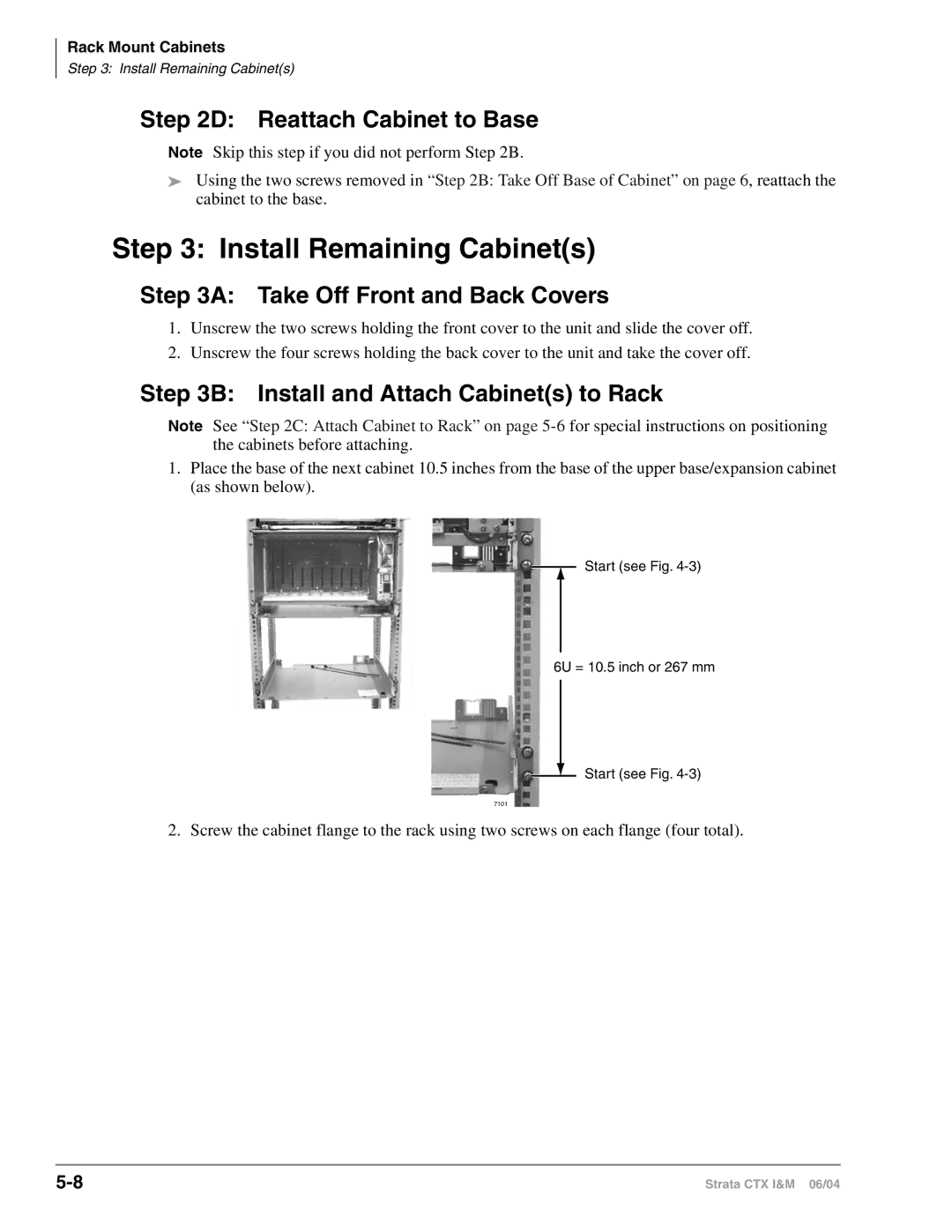 Toshiba CTX28 manual Reattach Cabinet to Base, Install and Attach Cabinets to Rack 