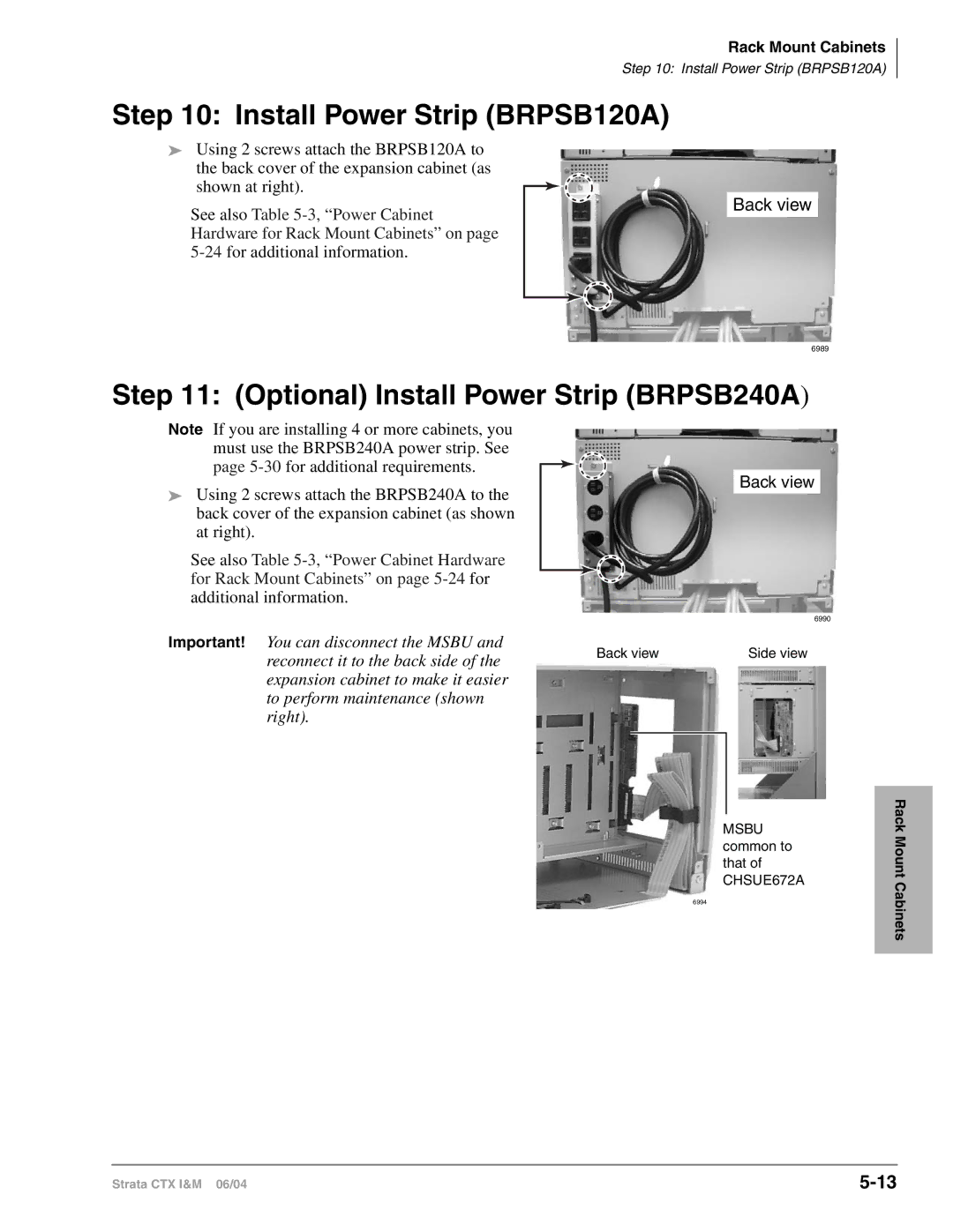 Toshiba CTX28 manual Install Power Strip BRPSB120A 