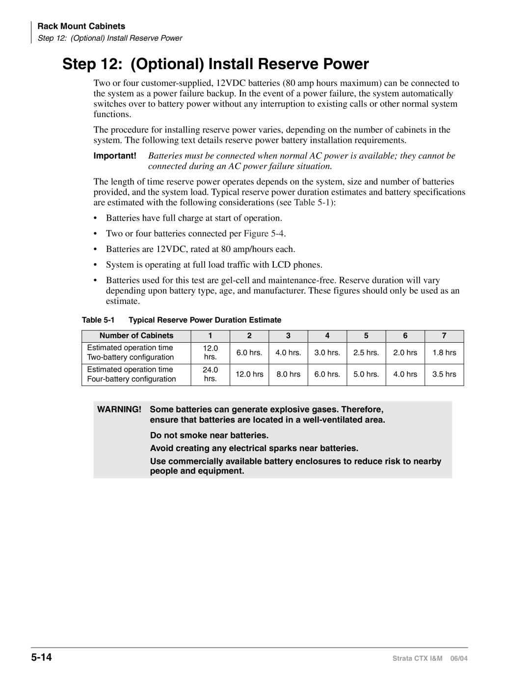 Toshiba CTX28 manual Optional Install Reserve Power 