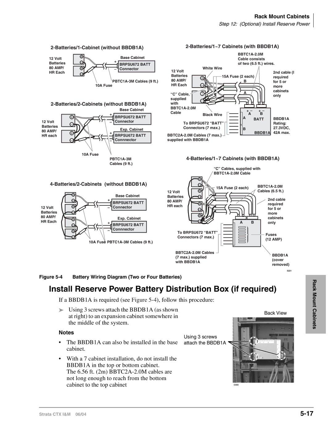 Toshiba CTX28 manual Install Reserve Power Battery Distribution Box if required, Rack Mount 