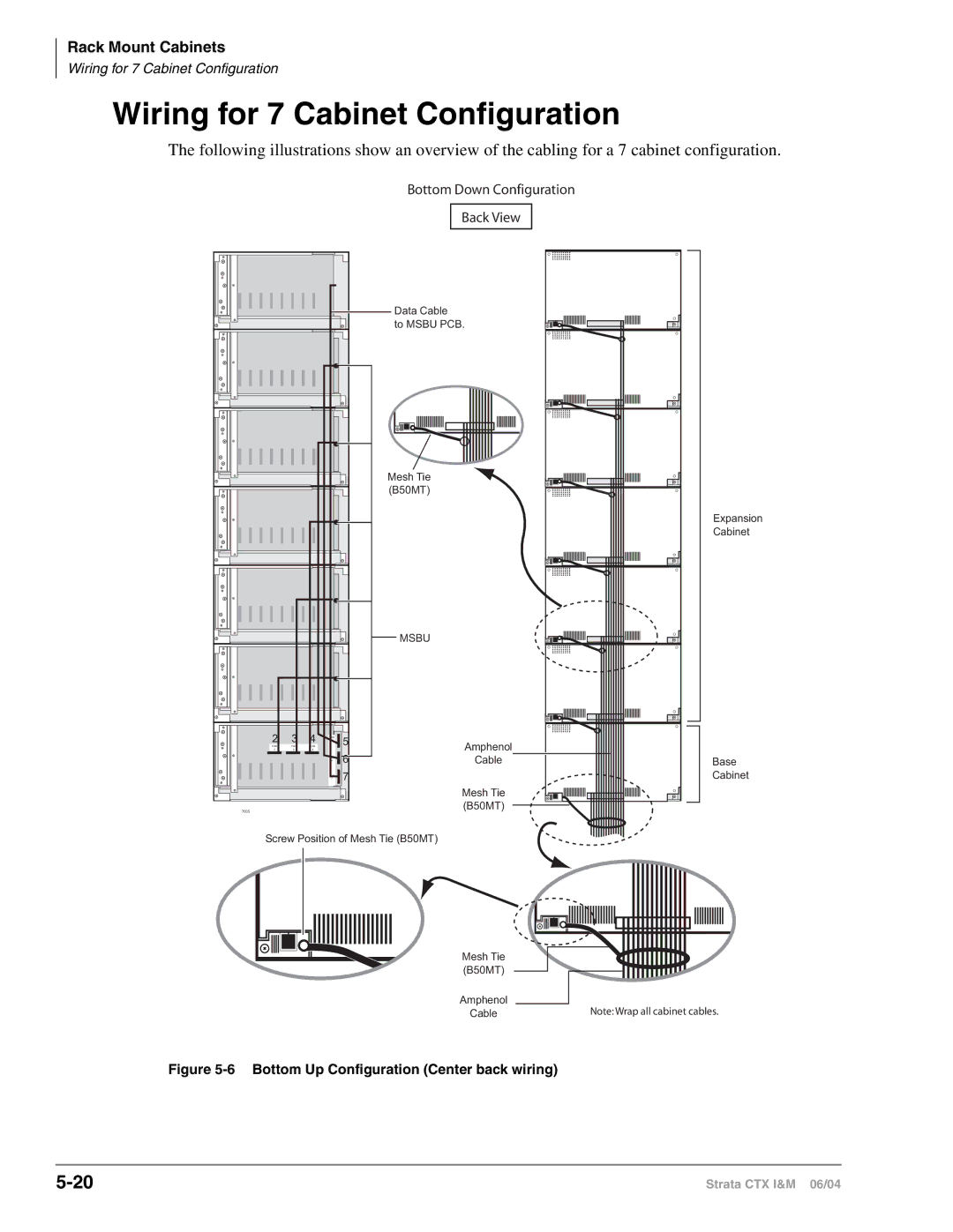 Toshiba CTX28 manual Wiring for 7 Cabinet Configuration, Bottom Up Configuration Center back wiring 