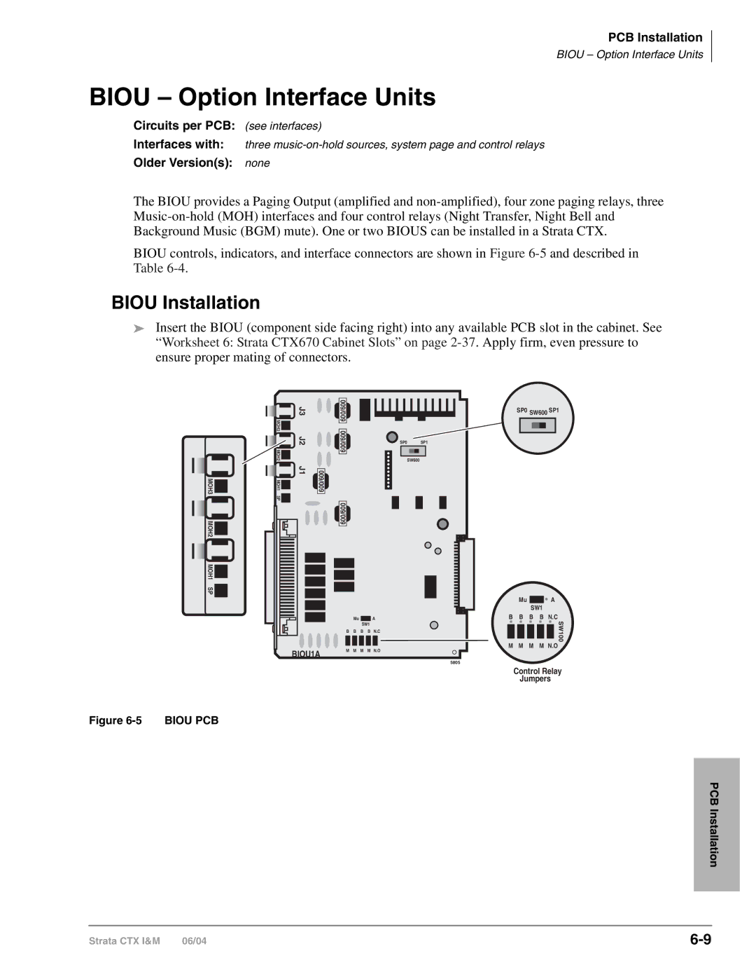 Toshiba CTX28 manual Biou Option Interface Units, Biou Installation 