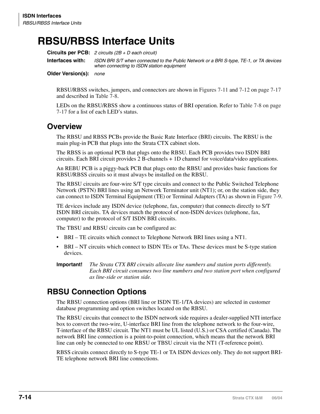 Toshiba CTX28 manual RBSU/RBSS Interface Units, Overview, Rbsu Connection Options 