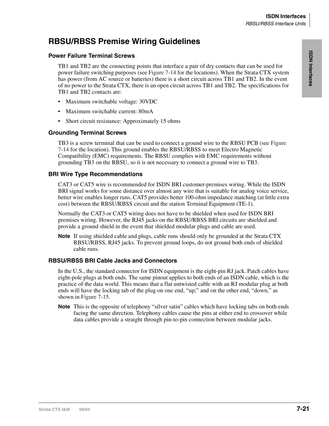 Toshiba CTX28 manual RBSU/RBSS Premise Wiring Guidelines, Power Failure Terminal Screws, Grounding Terminal Screws 