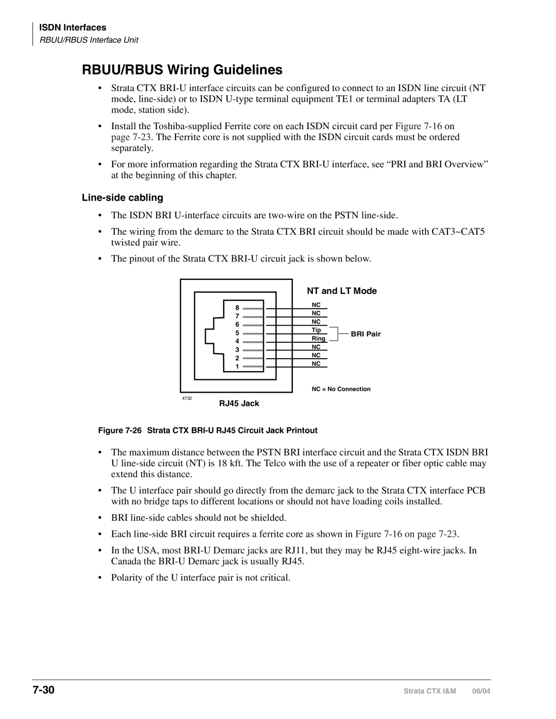 Toshiba CTX28 manual RBUU/RBUS Wiring Guidelines, Line-side cabling, RJ45 Jack 