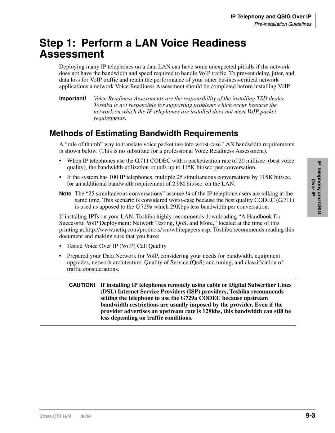 Toshiba CTX28 manual Perform a LAN Voice Readiness Assessment, Methods of Estimating Bandwidth Requirements 