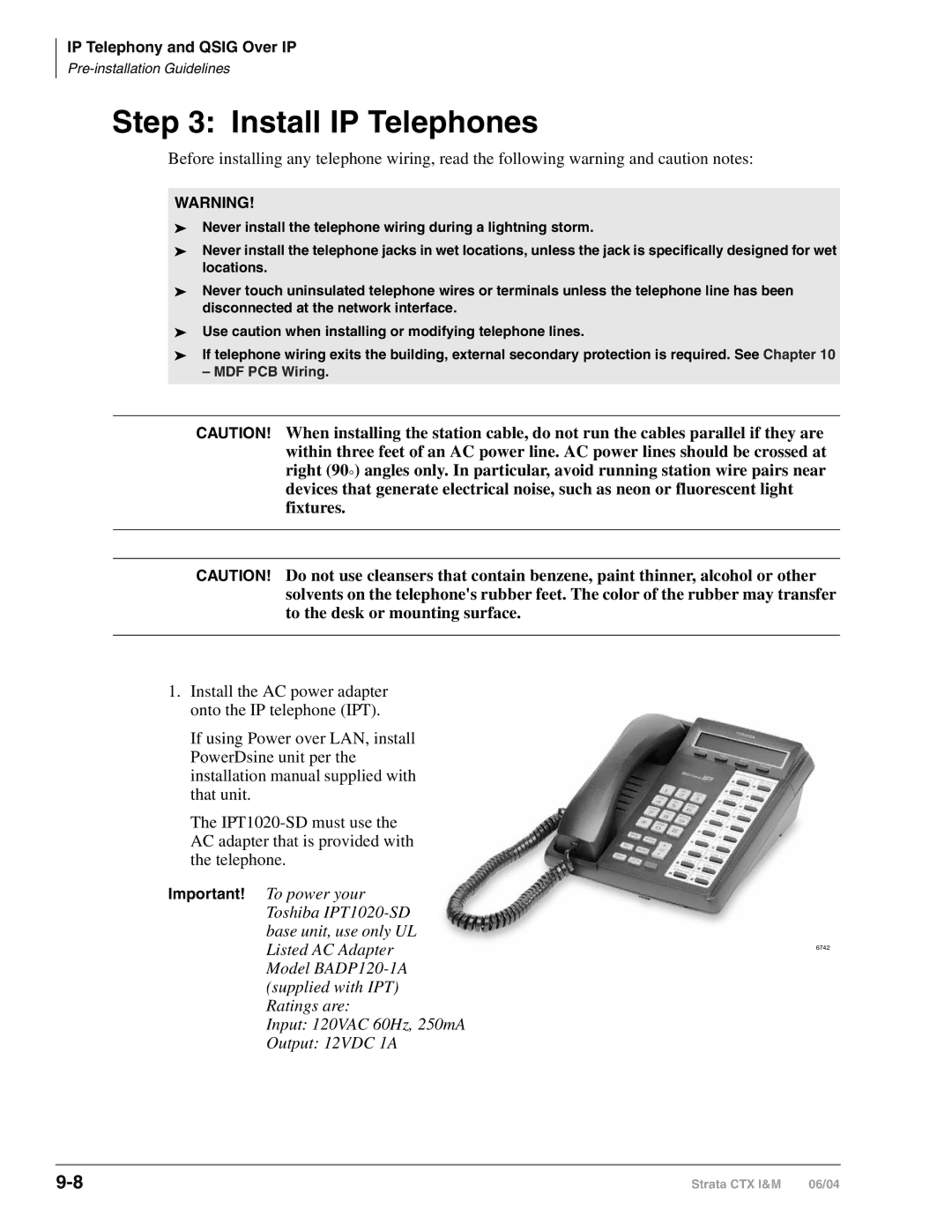 Toshiba CTX28 manual Install IP Telephones 