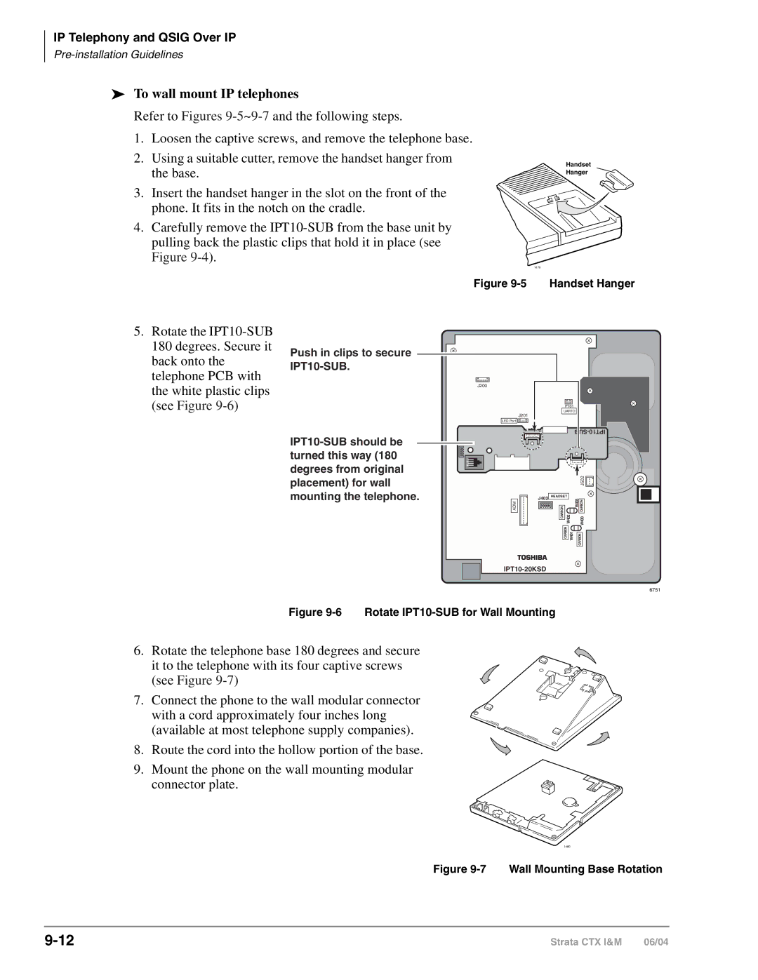 Toshiba CTX28 manual To wall mount IP telephones, Handset Hanger 