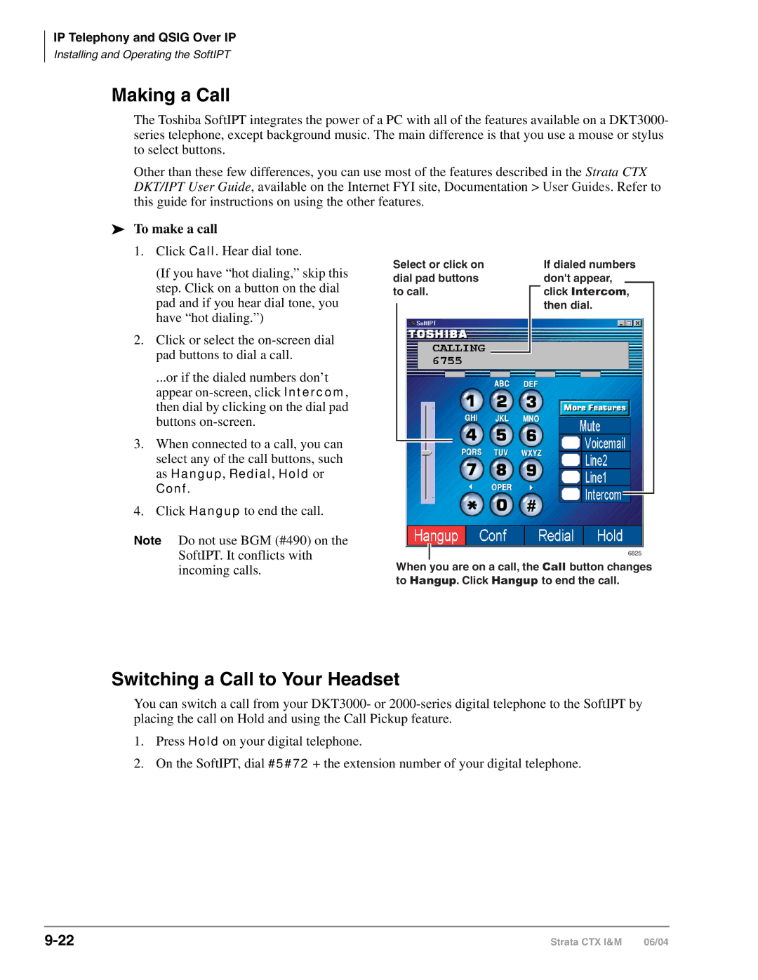 Toshiba CTX28 manual Making a Call, Switching a Call to Your Headset, To make a call 