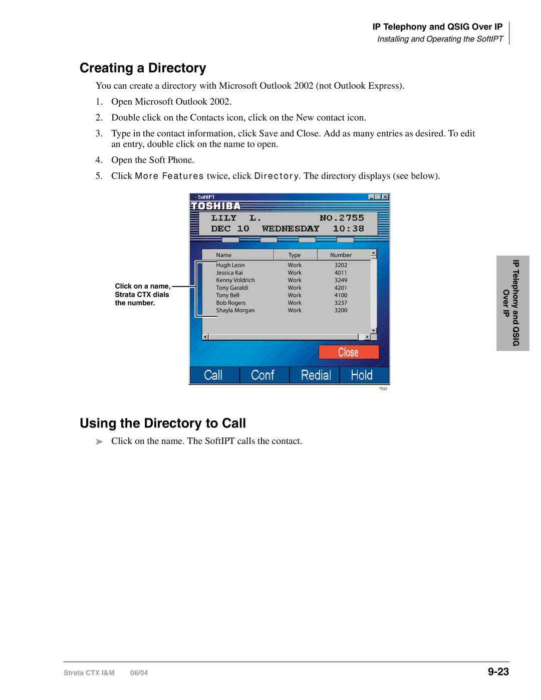 Toshiba CTX28 manual Creating a Directory, Using the Directory to Call 