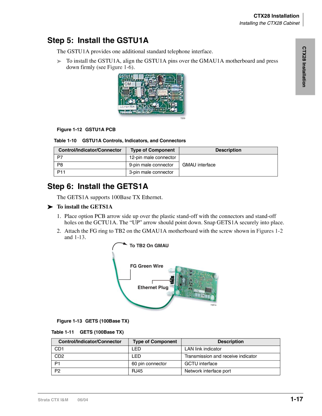 Toshiba CTX28 manual Install the GSTU1A, Install the GETS1A, To install the GETS1A, CD1 LED, CD2 LED 