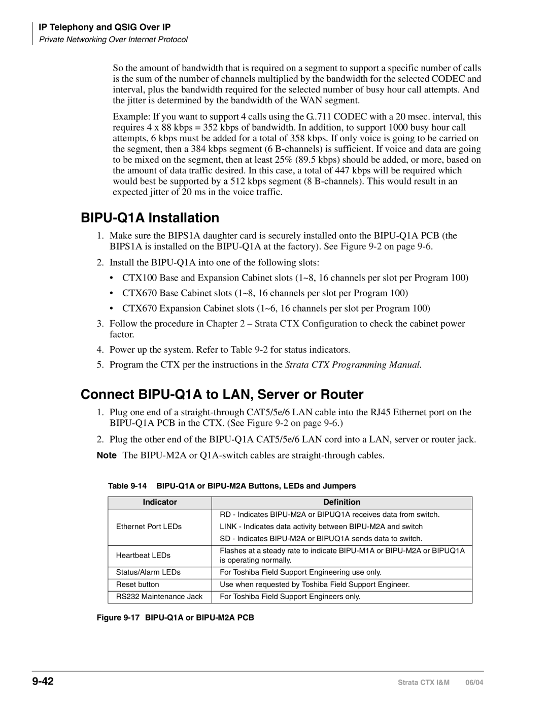 Toshiba CTX28 manual BIPU-Q1A Installation, Connect BIPU-Q1A to LAN, Server or Router 