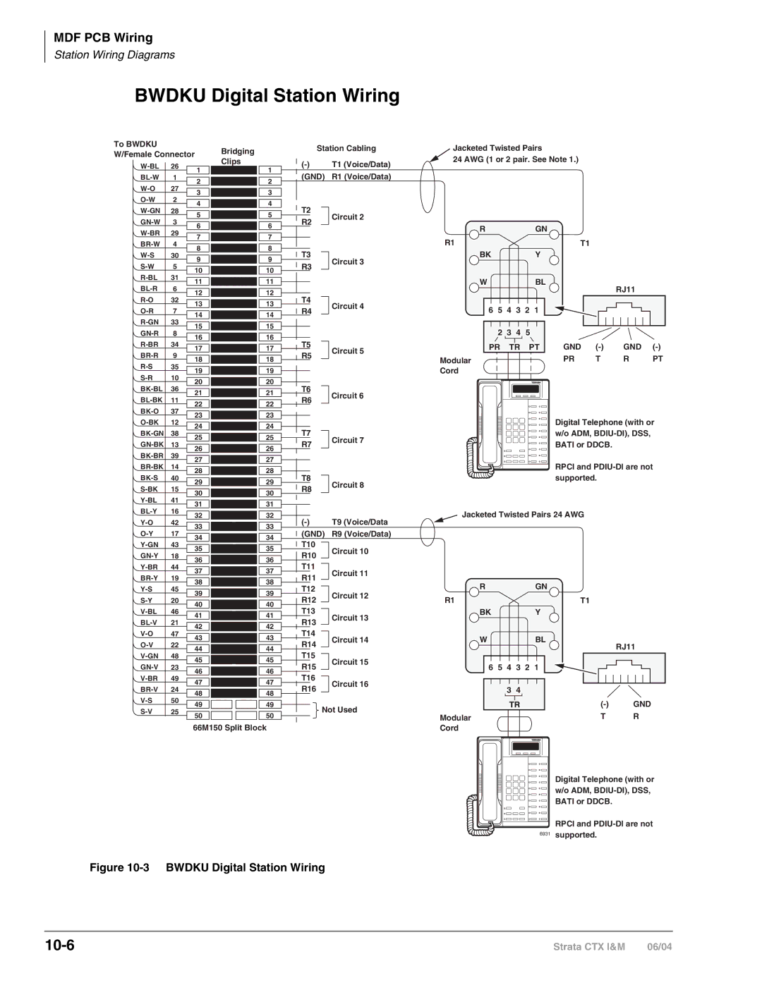 Toshiba CTX28 manual Bwdku Digital Station Wiring, 10-6 