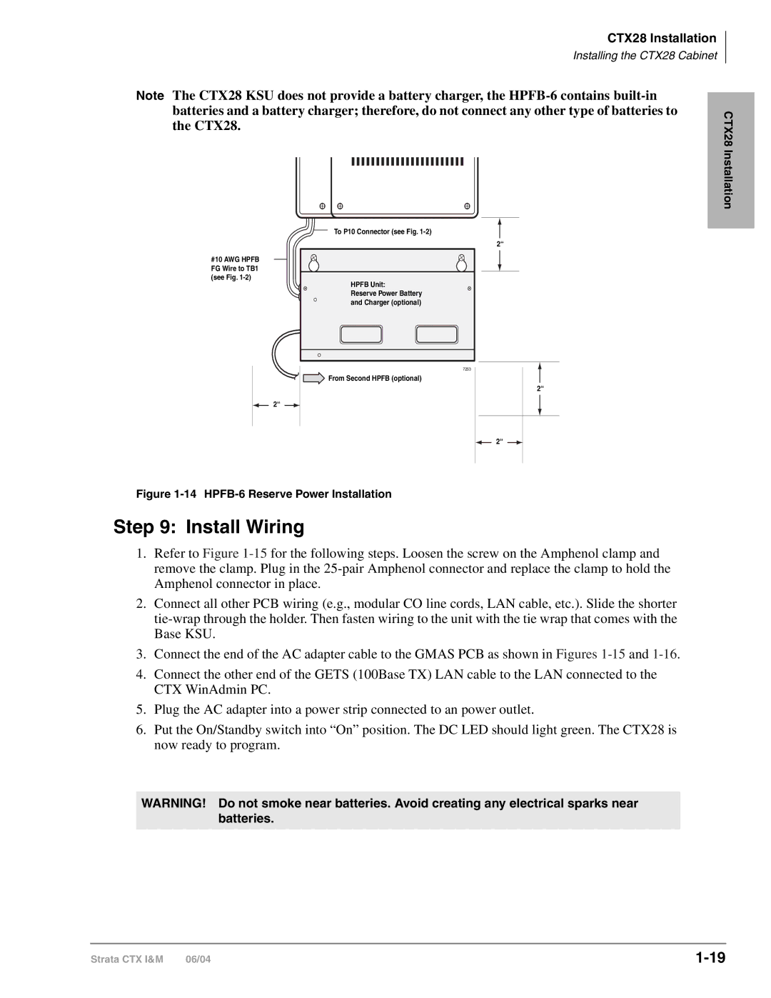 Toshiba CTX28 manual Install Wiring, HPFB-6 Reserve Power Installation 