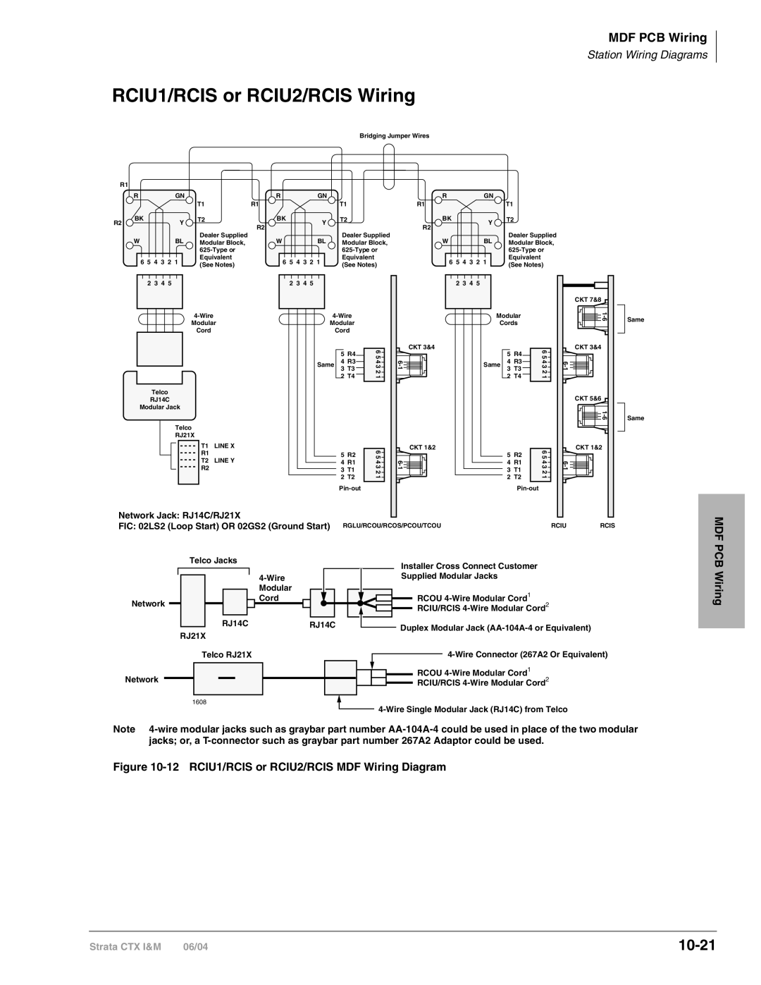 Toshiba CTX28 manual RCIU1/RCIS or RCIU2/RCIS Wiring, 10-21 