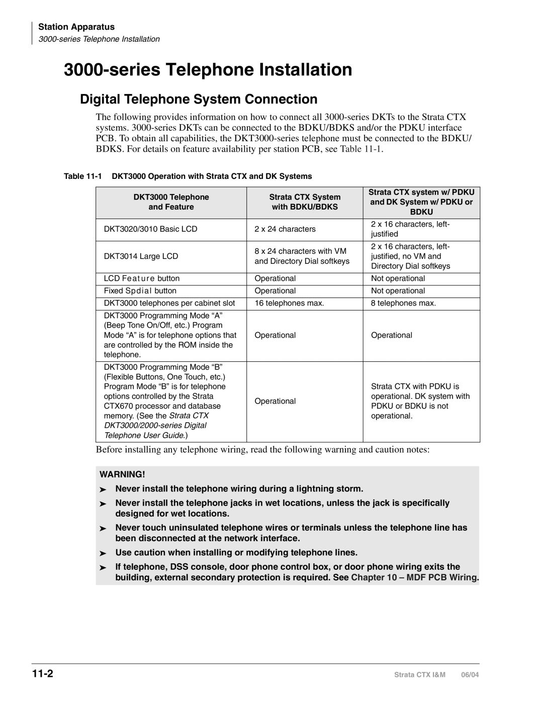 Toshiba CTX28 manual Series Telephone Installation, Digital Telephone System Connection, 11-2 