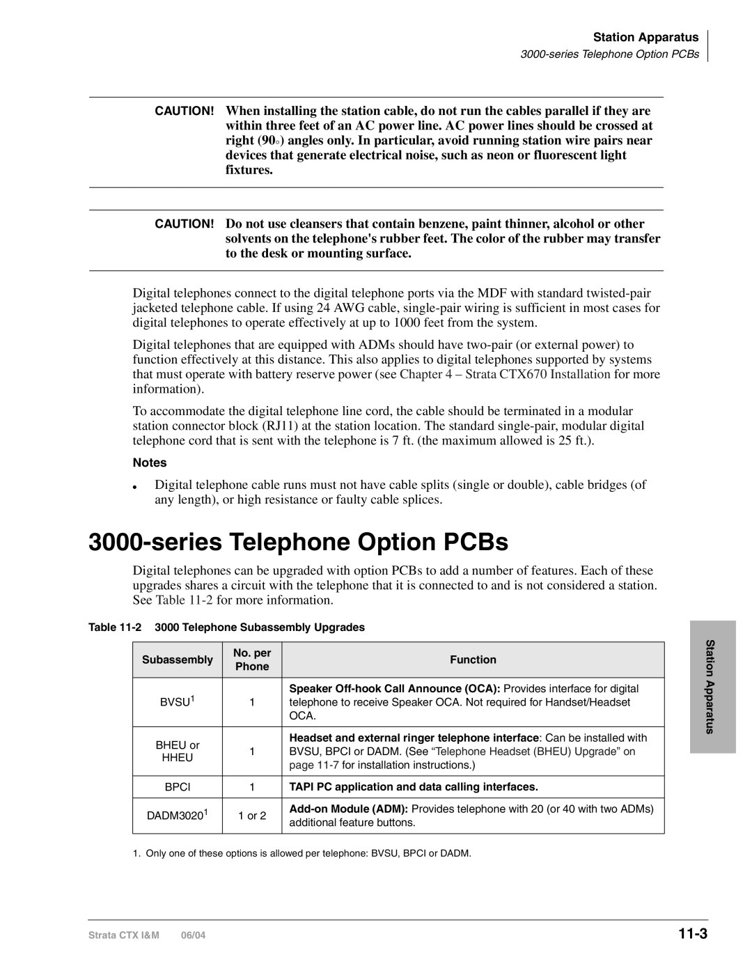 Toshiba CTX28 manual Series Telephone Option PCBs, 11-3, Telephone Subassembly Upgrades, Subassembly No. per Function Phone 