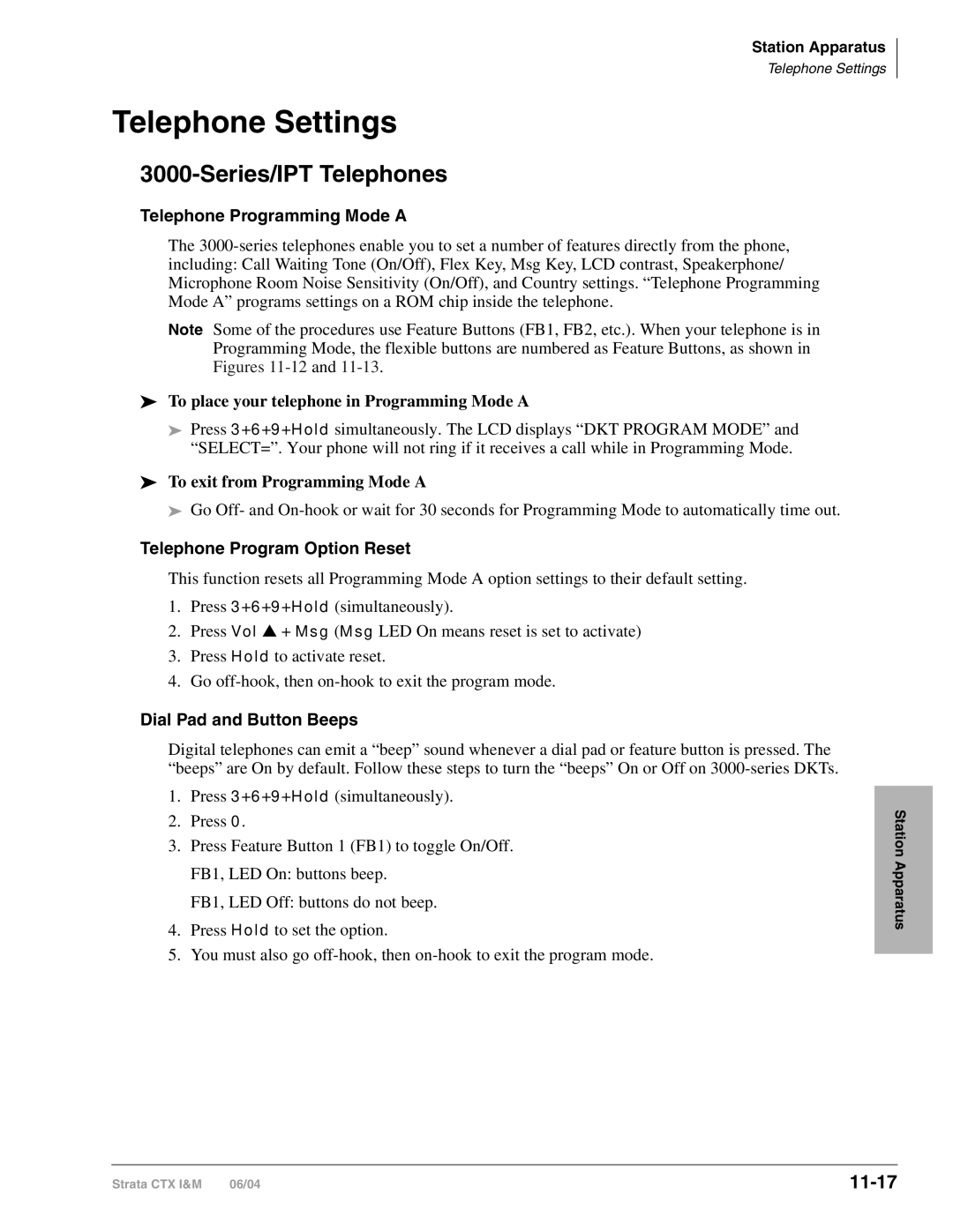 Toshiba CTX28 manual Telephone Settings, Series/IPT Telephones, 11-17 