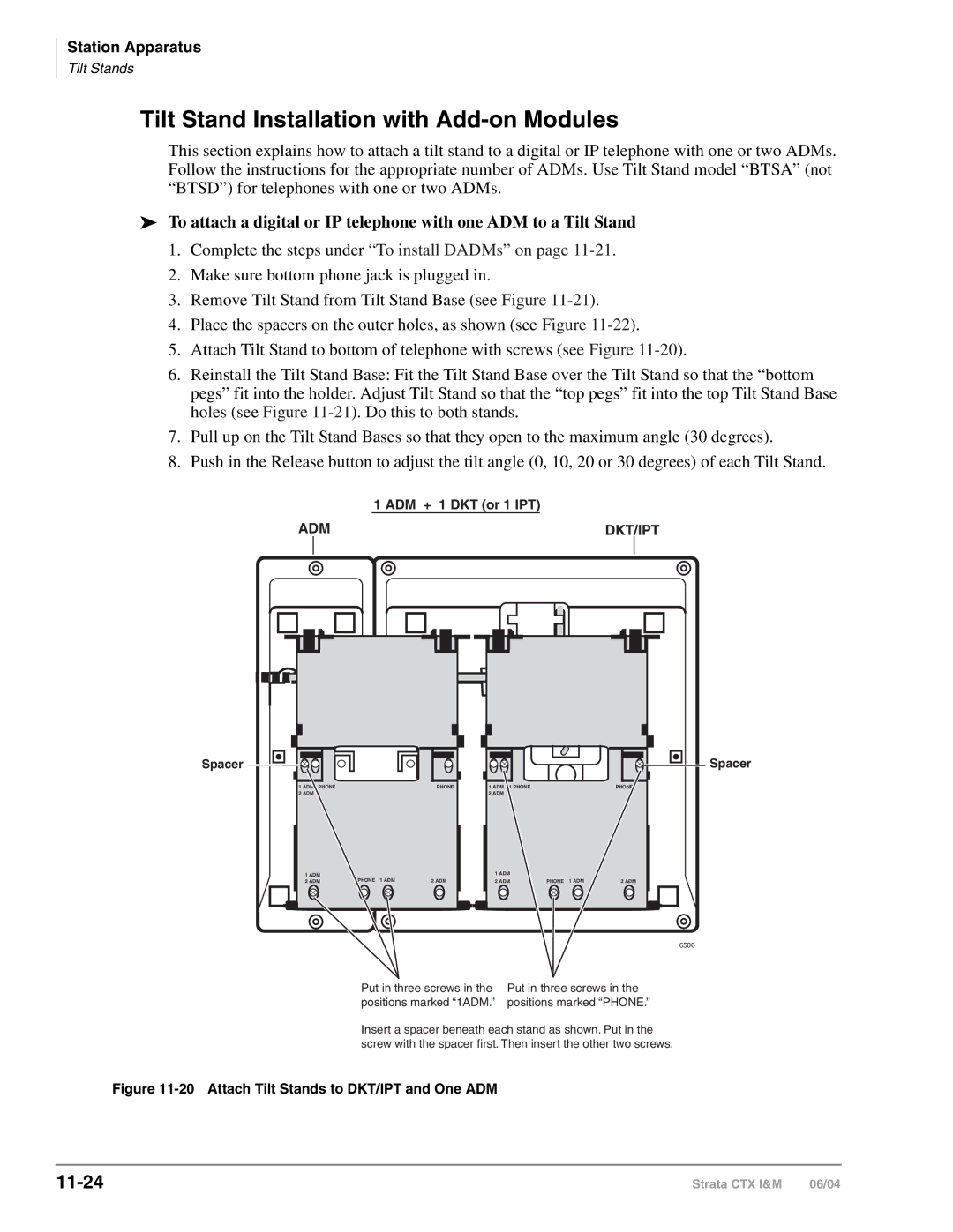 Toshiba CTX28 manual Tilt Stand Installation with Add-on Modules, 11-24 