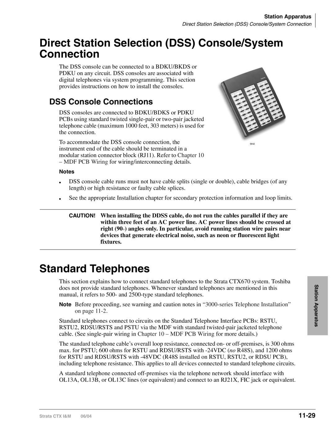 Toshiba CTX28 Direct Station Selection DSS Console/System Connection, Standard Telephones, DSS Console Connections, 11-29 