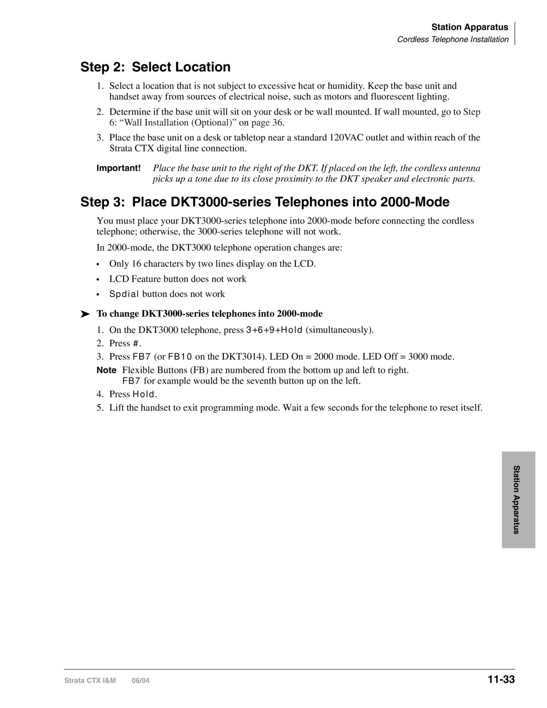 Toshiba CTX28 manual Select Location, Place DKT3000-series Telephones into 2000-Mode, 11-33 